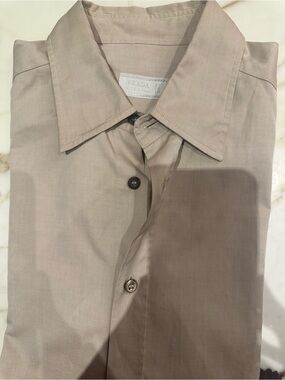 Prada Men's Light Beige Button-Front Dress Shirt